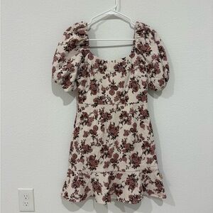 Aqua Cream Dress with Pink and Brown Floral Jacquard